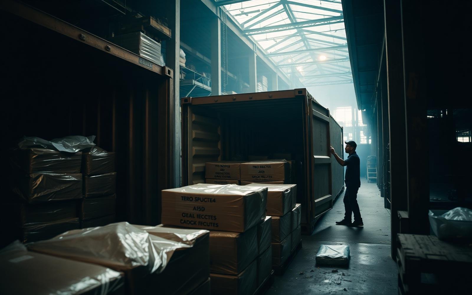 Charcoal briquette cartons being loaded into an export container